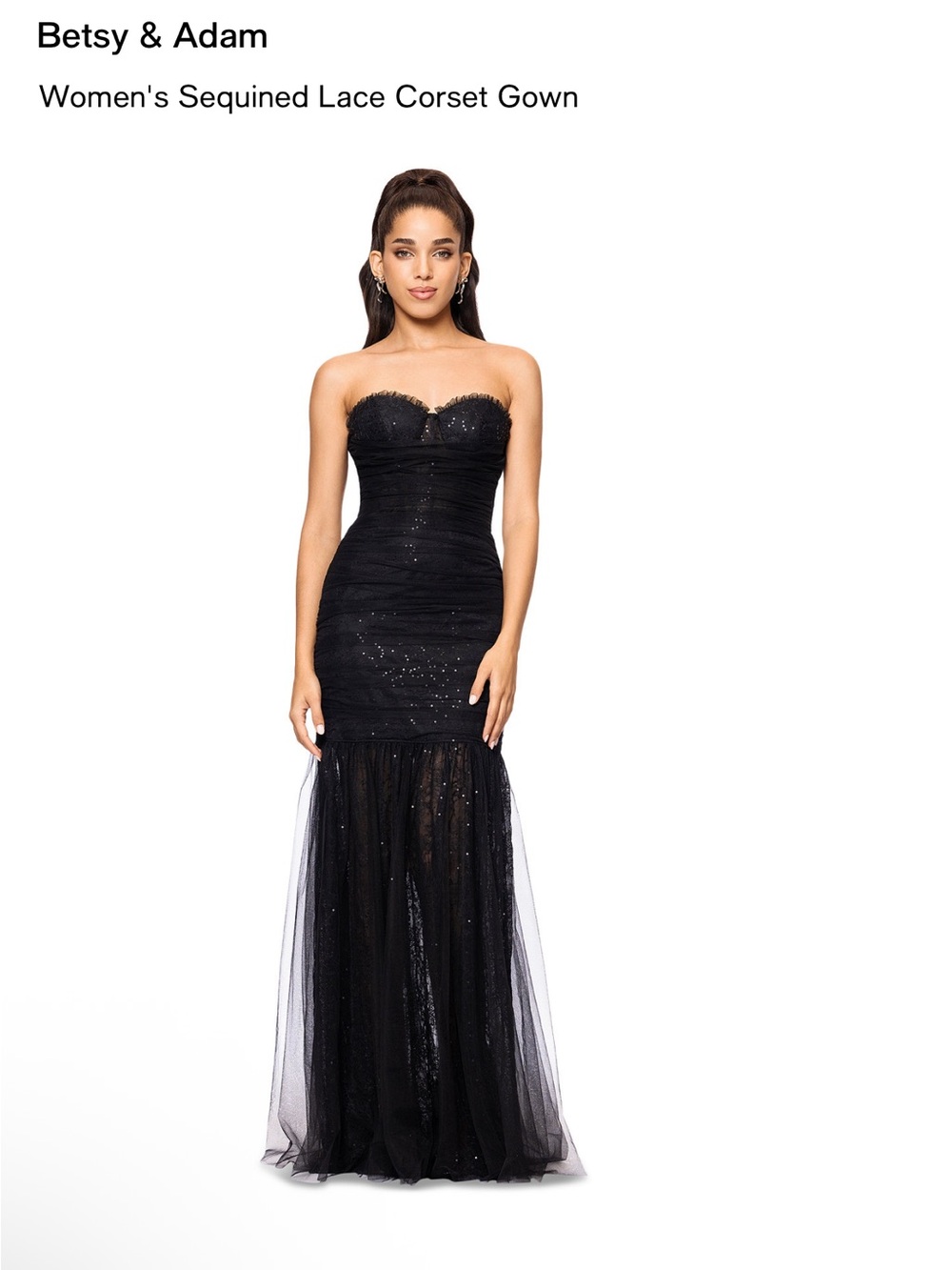 Betsy & Adam strapless sequenced corset gown